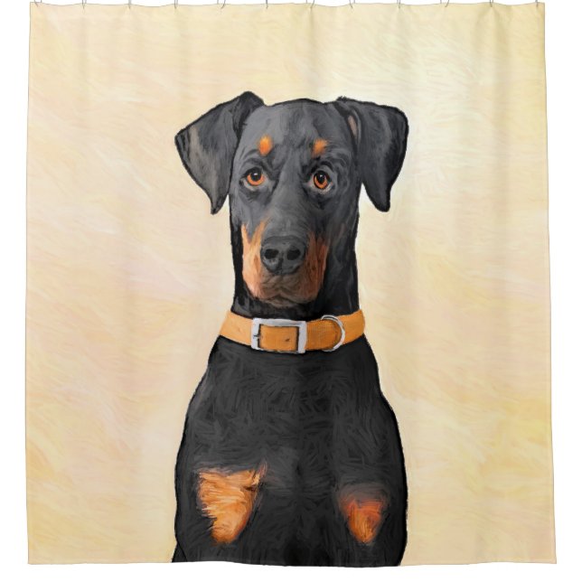 Doberman Pinscher Unzugeschnittene Malerei Origina Duschvorhang (Vorderseite)