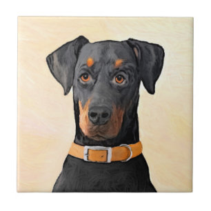 Doberman Pinscher Unzugeschnittene Malerei Origina Fliese