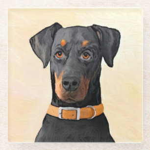 Doberman Pinscher Unzugeschnittene Malerei Origina Glasuntersetzer