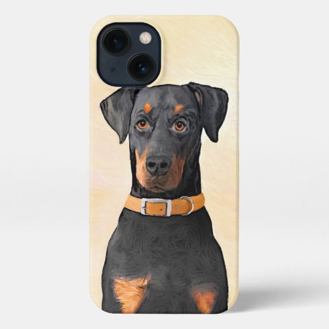 Doberman Pinscher Unzugeschnittene Malerei Origina iPhone Hülle (Rückseite)