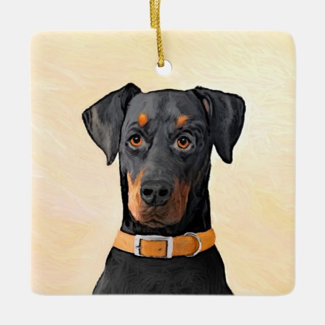 Doberman Pinscher Unzugeschnittene Malerei Origina Keramikornament (Vorderseite)