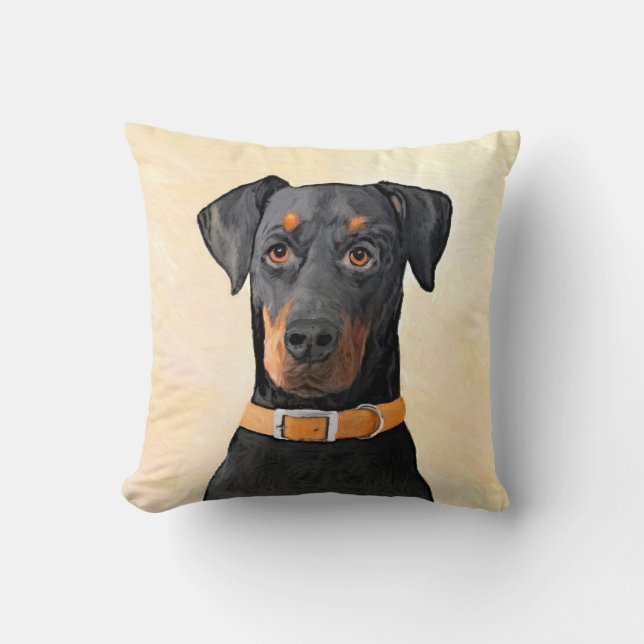 Doberman Pinscher Unzugeschnittene Malerei Origina Kissen (Vorderseite)