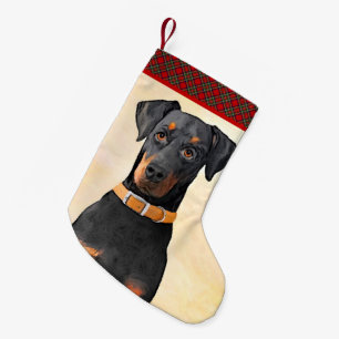 Doberman Pinscher Unzugeschnittene Malerei Origina Kleiner Weihnachtsstrumpf