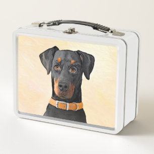 Doberman Pinscher Unzugeschnittene Malerei Origina Metall Brotdose