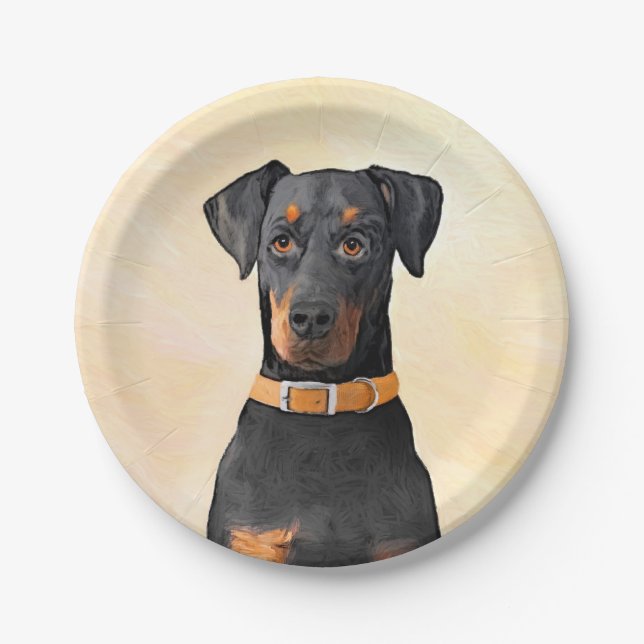 Doberman Pinscher Unzugeschnittene Malerei Origina Pappteller (Vorderseite)