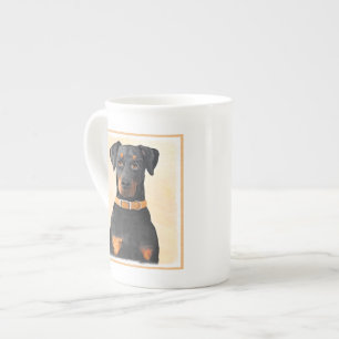 Doberman Pinscher Unzugeschnittene Malerei Origina Prozellantasse