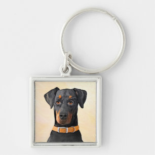 Doberman Pinscher Unzugeschnittene Malerei Origina Schlüsselanhänger