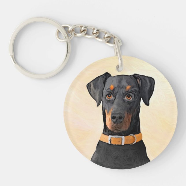 Doberman Pinscher Unzugeschnittene Malerei Origina Schlüsselanhänger (Vorderseite)