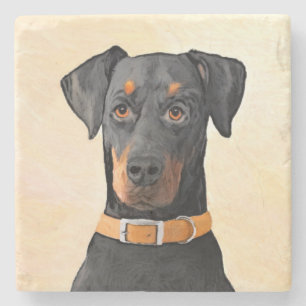 Doberman Pinscher Unzugeschnittene Malerei Origina Steinuntersetzer