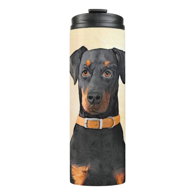 Doberman Pinscher Unzugeschnittene Malerei Origina Thermosbecher (Vorderseite)