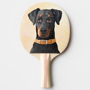 Doberman Pinscher Unzugeschnittene Malerei Origina Tischtennis Schläger