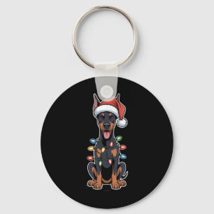 Doberman Pinscher wackelte in Weihnachtslicht Schlüsselanhänger