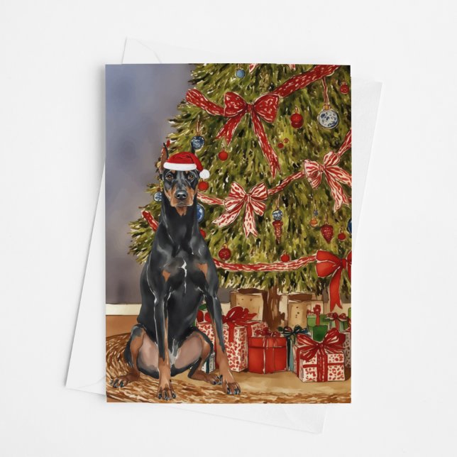 Doberman Pinscher Watercolor Weihnachtsbaum Karte (Von Creator hochgeladen)