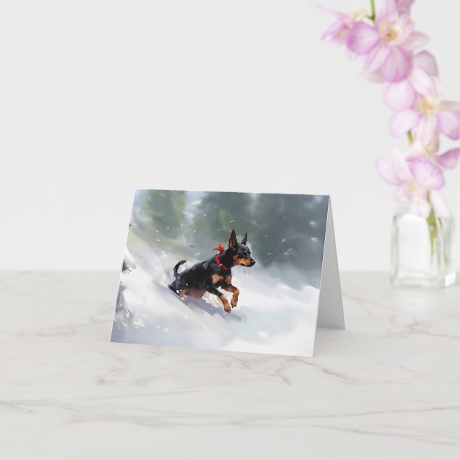 Doberman Pinscher Weihnachtsschnee Winter Karte (Orchidee)