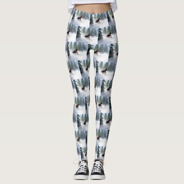 Doberman Pinscher Weihnachtsschnee Winter Leggings (Vorderseite)