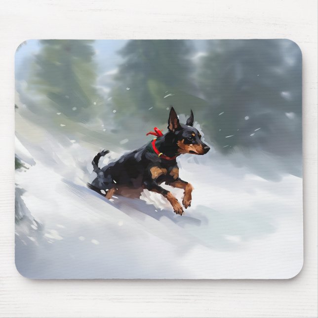 Doberman Pinscher Weihnachtsschnee Winter Mousepad (Vorne)