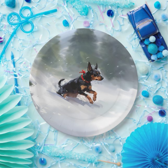 Doberman Pinscher Weihnachtsschnee Winter Pappteller (Party)