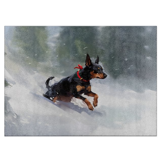 Doberman Pinscher Weihnachtsschnee Winter Schneidebrett (Vorderseite)