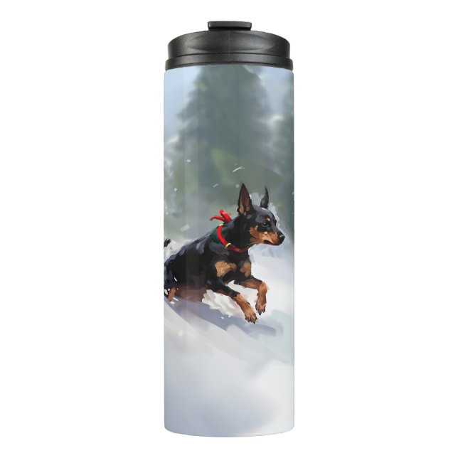 Doberman Pinscher Weihnachtsschnee Winter Thermosbecher (Vorderseite)