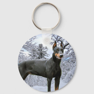 Doberman Pinscher Winter Snow Schlüsselanhänger