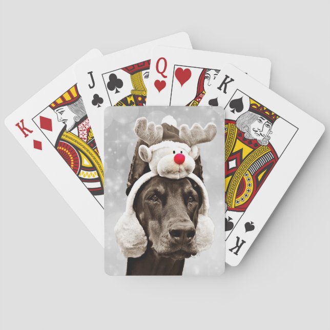 Doberman Pinscher Winterportrait Spielkarten (Rückseite)