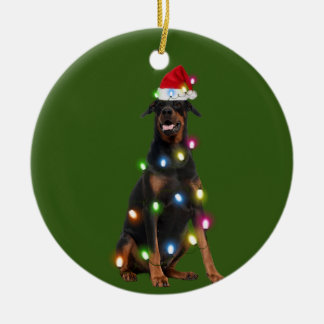 Doberman Pinscher With Christmas Scafts Sant Keramik Ornament