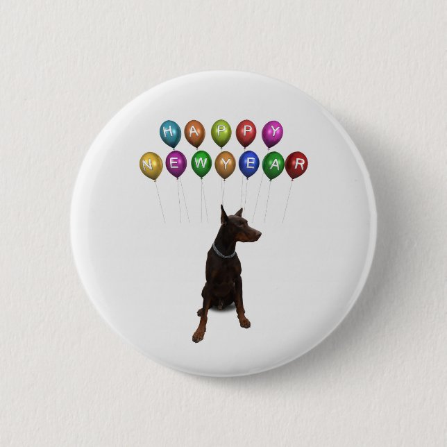 Doberman Pinscher wünscht ein frohes neues Jahr 20 Button (Vorderseite)