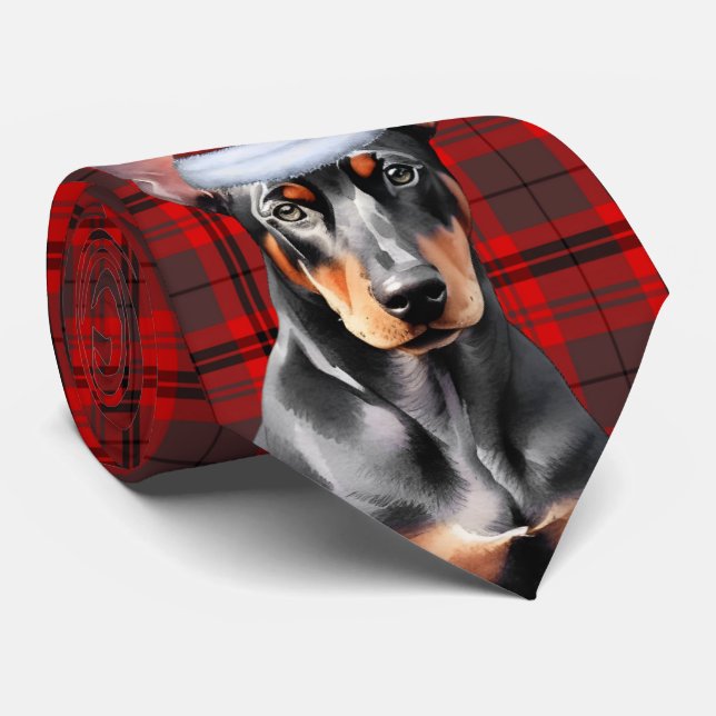 Doberman Pinshce Dog Lover Holiday Plaid Christmas Krawatte (Gerollt)