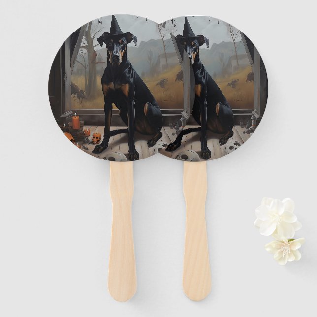 Doberman Pumpkins Halloween Beängstigend Fächer (Vorne und Hinten)