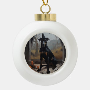 Doberman Pumpkins Halloween Beängstigend Keramik Kugel-Ornament