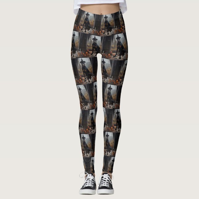 Doberman Pumpkins Halloween Beängstigend Leggings (Vorderseite)