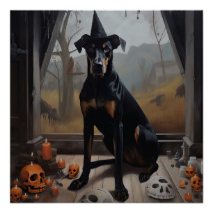 Doberman Pumpkins Halloween Beängstigend Poster