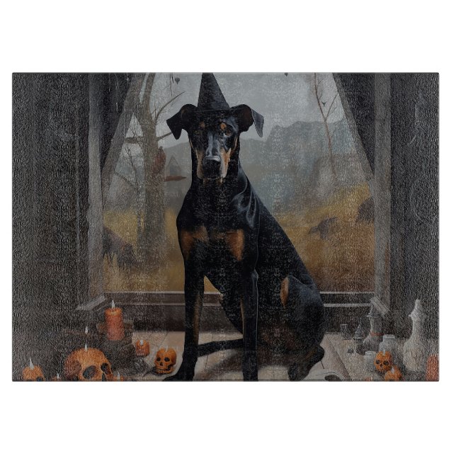 Doberman Pumpkins Halloween Beängstigend Schneidebrett (Vorderseite)