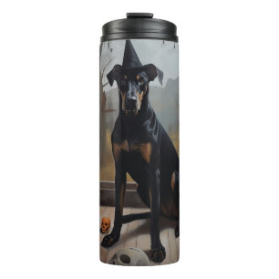 Doberman Pumpkins Halloween Beängstigend Thermosbecher