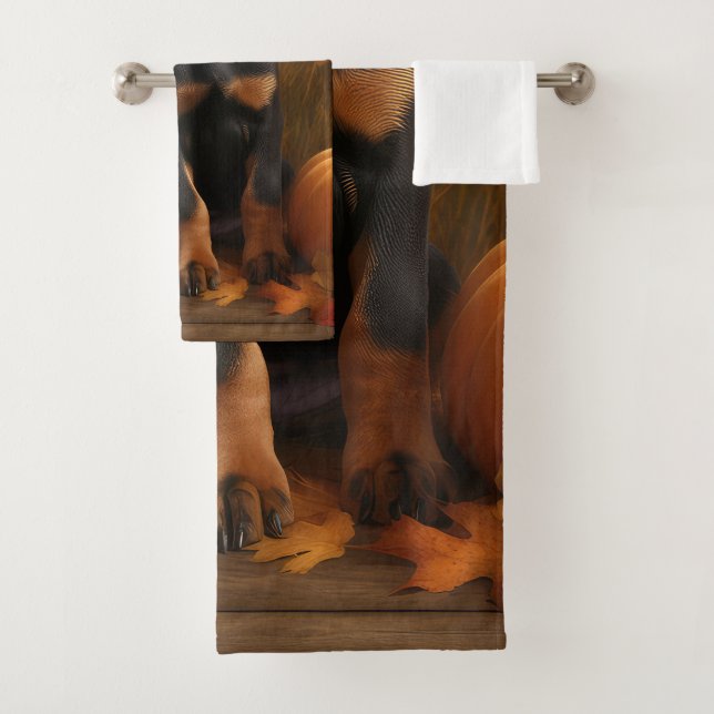 Doberman Puppy Autumn Delight Pumpkin Badhandtuch Set (Insitu)