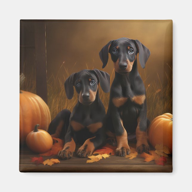Doberman Puppy Autumn Delight Pumpkin Magnet (Vorne)