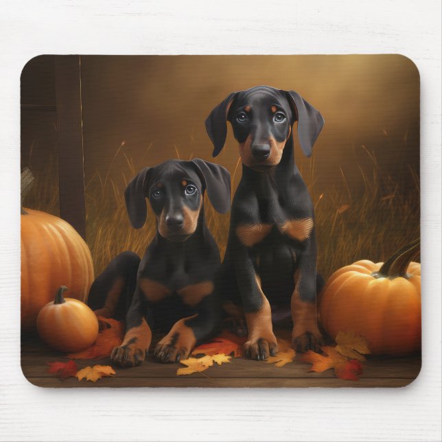Doberman Puppy Autumn Delight Pumpkin Mousepad (Vorne)