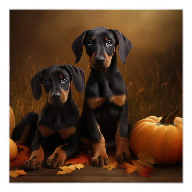 Doberman Puppy Autumn Delight Pumpkin Poster (Vorderseite)