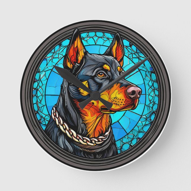 Doberman Runde Wanduhr (Vorderseite)