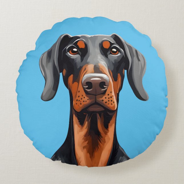 Doberman Rundes Kissen (Vorderseite)