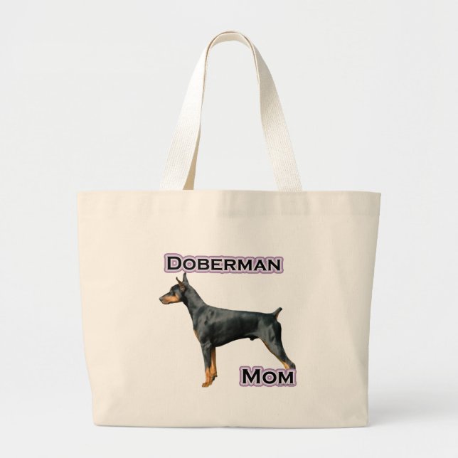 Doberman (schwarz) Mama 4 Jumbo Stoffbeutel (Vorne)