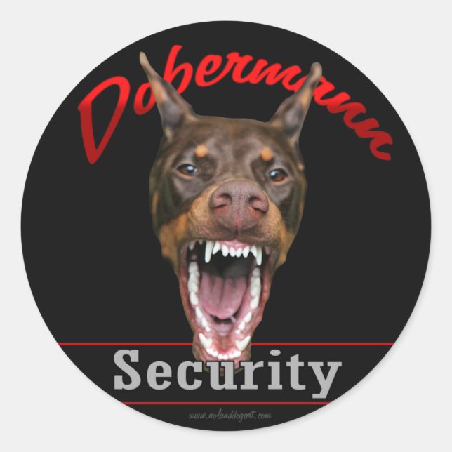 Doberman Security Runder Aufkleber (Vorderseite)