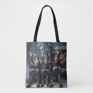 Doberman Snowy Sleigh Weihnachtsdekor Tasche