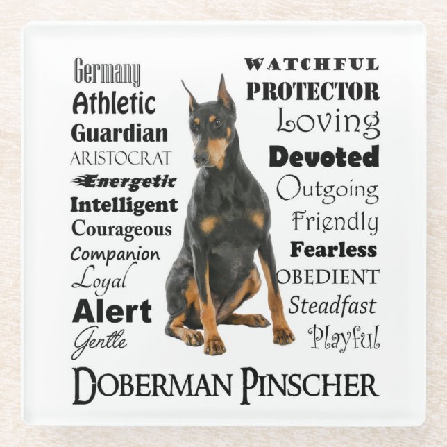 Doberman Traits Glass Untersetzer (Vorderseite)