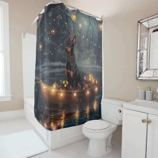 Doberman Weihnachts Feierliche Reise Duschvorhang (Beispiel)