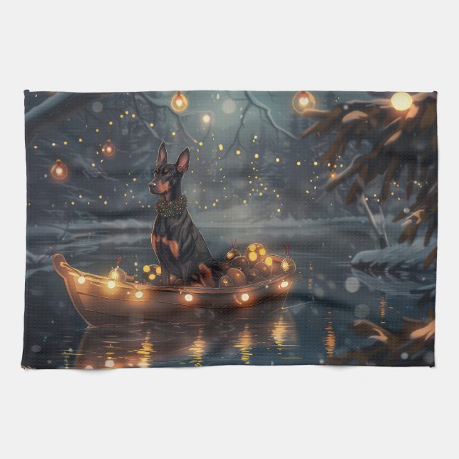 Doberman Weihnachts Feierliche Reise Geschirrtuch (Horizontal)