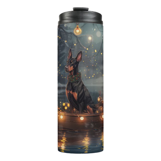 Doberman Weihnachts Feierliche Reise Thermosbecher (Vorderseite)