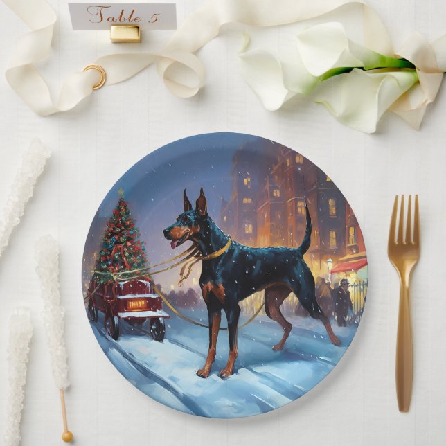 Doberman Weihnachts-Feiertage Pappteller (Hochzeit)