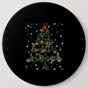 Doberman Weihnachtsbaum bedeckt durch Blitzlicht Button
