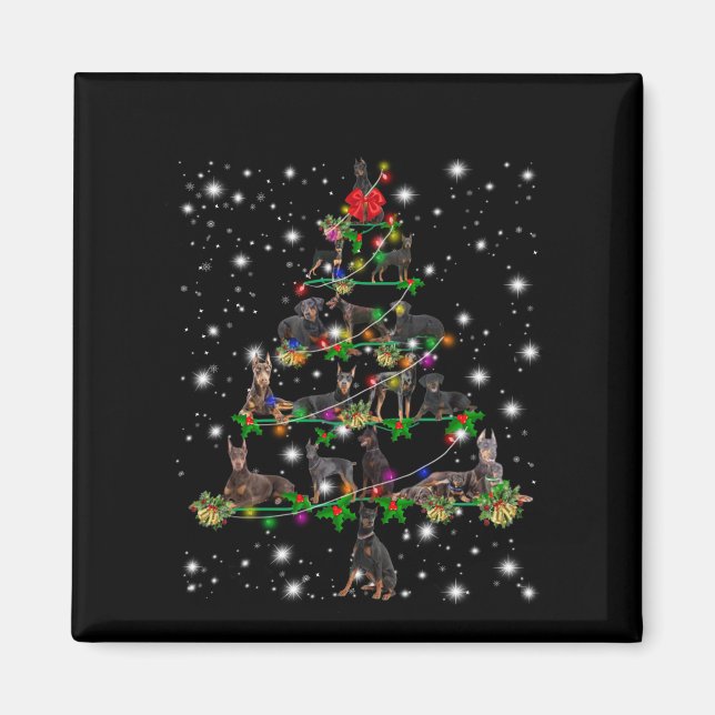Doberman Weihnachtsbaum bedeckt durch Blitzlicht Magnet (Vorne)